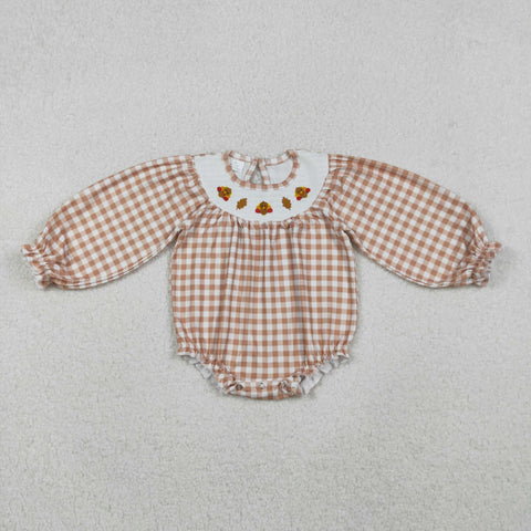 LR2205 Thanksgiving Turkey  Smocked Baby Girls Bubble Romper