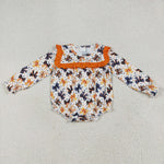 LR2207 Halloween Bows Pumpkin Baby Girls Bubble Romper