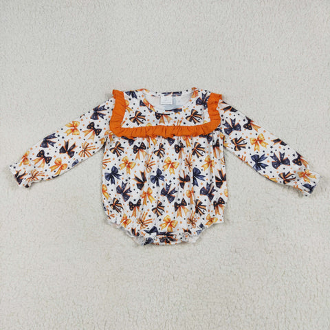 LR2207 Halloween Bows Pumpkin Baby Girls Bubble Romper