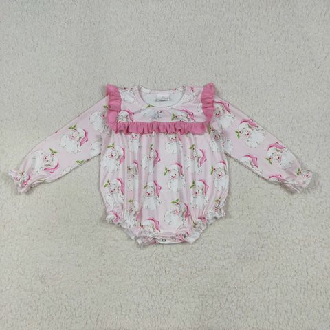 LR2208 Christmas Santa Pink Baby Girls Bubble Romper