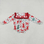 LR2209 Christmas Bows Red Green Baby Girls Bubble Romper