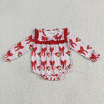 LR2210 Christmas Santa Bows Red Baby Girls Bubble Romper