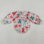 LR2217 Christmas Coquette Bows Smocked Baby Girls Bubble Romper