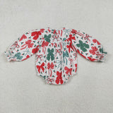 LR2217 Christmas Coquette Bows Smocked Baby Girls Bubble Romper