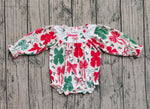 Preorder Samples LR2217 Christmas Coquette Bows Smocked Baby Girls Bubble Romper