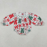 LR2217 Christmas Coquette Bows Smocked Baby Girls Bubble Romper
