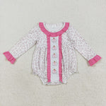 LR2220 Embroidery Pumpkin Bows Leopard Baby Girls Romper