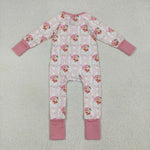 LR2224 Christmas Santa Pink Baby Zipper Romper Sleepers