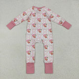 LR2224 Christmas Santa Pink Baby Zipper Romper Sleepers