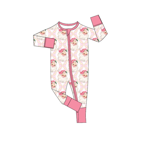 Preorder 06.06 LR2224 Christmas Santa Pink Baby Zipper Romper Sleepers