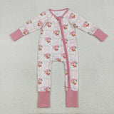LR2224 Christmas Santa Pink Baby Zipper Romper Sleepers