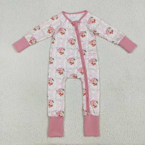 LR2224 Christmas Santa Pink Baby Zipper Romper Sleepers