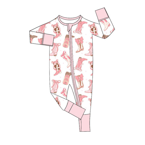 Preorder 06.06 LR2225 Western Boots Pink Baby Zipper Romper Sleepers