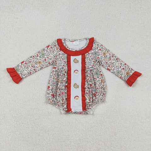 LR2232 Embroidery Christmas Santa Cookie Flower Baby Girls Romper