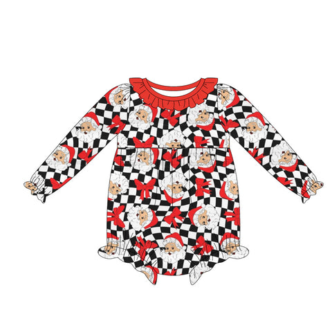 Preorder 06.10 LR2236 Christmas Santa Bows Red Baby Girls Romper