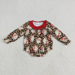LR2237 Christmas Santa Leopard Red Baby Girls Romper
