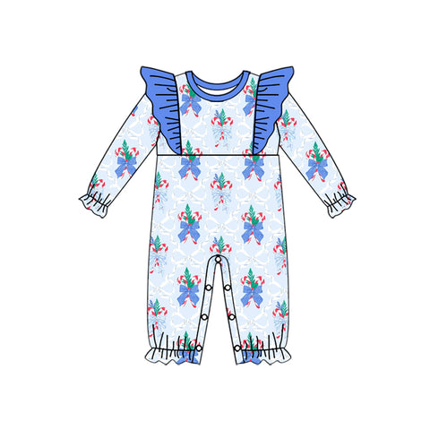 Preorder 06.10 LR2241 Christmas Candy Canes Blue Baby Girls Romper