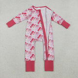 LR2243 Christmas Howdy Santa Bows Baby Zipper Romper Footie Sleepers