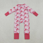 LR2243 Christmas Howdy Santa Bows Baby Zipper Romper Footie Sleepers