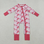 LR2243 Christmas Howdy Santa Bows Baby Zipper Romper Footie Sleepers