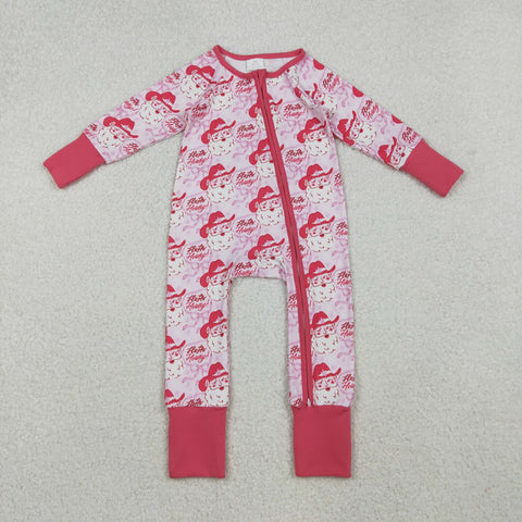 LR2243 Christmas Howdy Santa Bows Baby Zipper Romper Footie Sleepers