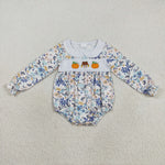 LR2246 Embroidery Fall Scarecrow Flower Baby Girls Romper
