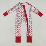 LR2248 Christmas Bows Candy Canes Red Baby Zipper Romper Footie Sleepers