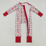 LR2248 Christmas Bows Candy Canes Red Baby Zipper Romper Footie Sleepers