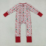 LR2248 Christmas Bows Candy Canes Red Baby Zipper Romper Footie Sleepers
