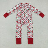 LR2248 Christmas Bows Candy Canes Red Baby Zipper Romper Footie Sleepers