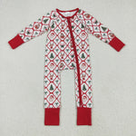 LR2248 Christmas Bows Candy Canes Red Baby Zipper Romper Footie Sleepers