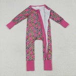 LR2250 Lightning Leopard Pink Baby Zipper Romper Sleepers