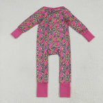 LR2250 Lightning Leopard Pink Baby Zipper Romper Sleepers