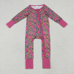 LR2250 Lightning Leopard Pink Baby Zipper Romper Sleepers