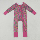 LR2250 Lightning Leopard Pink Baby Zipper Romper Sleepers