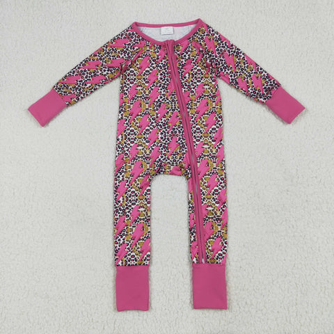 LR2250 Lightning Leopard Pink Baby Zipper Romper Sleepers