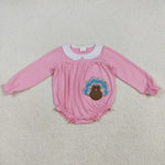 LR2262 Embroidery Thanksgiving Day Turkey Baby Girls Romper