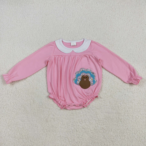 LR2262 Embroidery Thanksgiving Day Turkey Baby Girls Romper