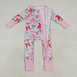 LR2266 Christmas Coquette Bows Pink Baby Zipper Romper Sleepers