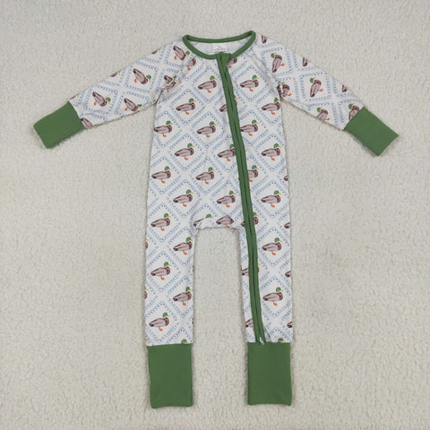 LR2269 Mallard Ducks Green Baby Zipper Romper Sleepers