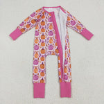 LR2270 Fall Pumpkin Bows Purple Baby Zipper Romper Sleepers