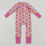 LR2270 Fall Pumpkin Bows Purple Baby Zipper Romper Sleepers