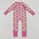 LR2270 Fall Pumpkin Bows Purple Baby Zipper Romper Sleepers