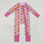 LR2270 Fall Pumpkin Bows Purple Baby Zipper Romper Sleepers
