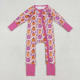 LR2270 Fall Pumpkin Bows Purple Baby Zipper Romper Sleepers