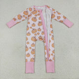 LR2271 Fall Pumpkin Bows Pink Baby Zipper Romper Sleepers