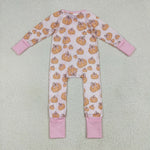 LR2271 Fall Pumpkin Bows Pink Baby Zipper Romper Sleepers