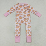 LR2271 Fall Pumpkin Bows Pink Baby Zipper Romper Sleepers
