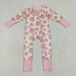 LR2271 Fall Pumpkin Bows Pink Baby Zipper Romper Sleepers