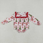 LR2274 Christmas Santa Bows Red Baby Girls Romper